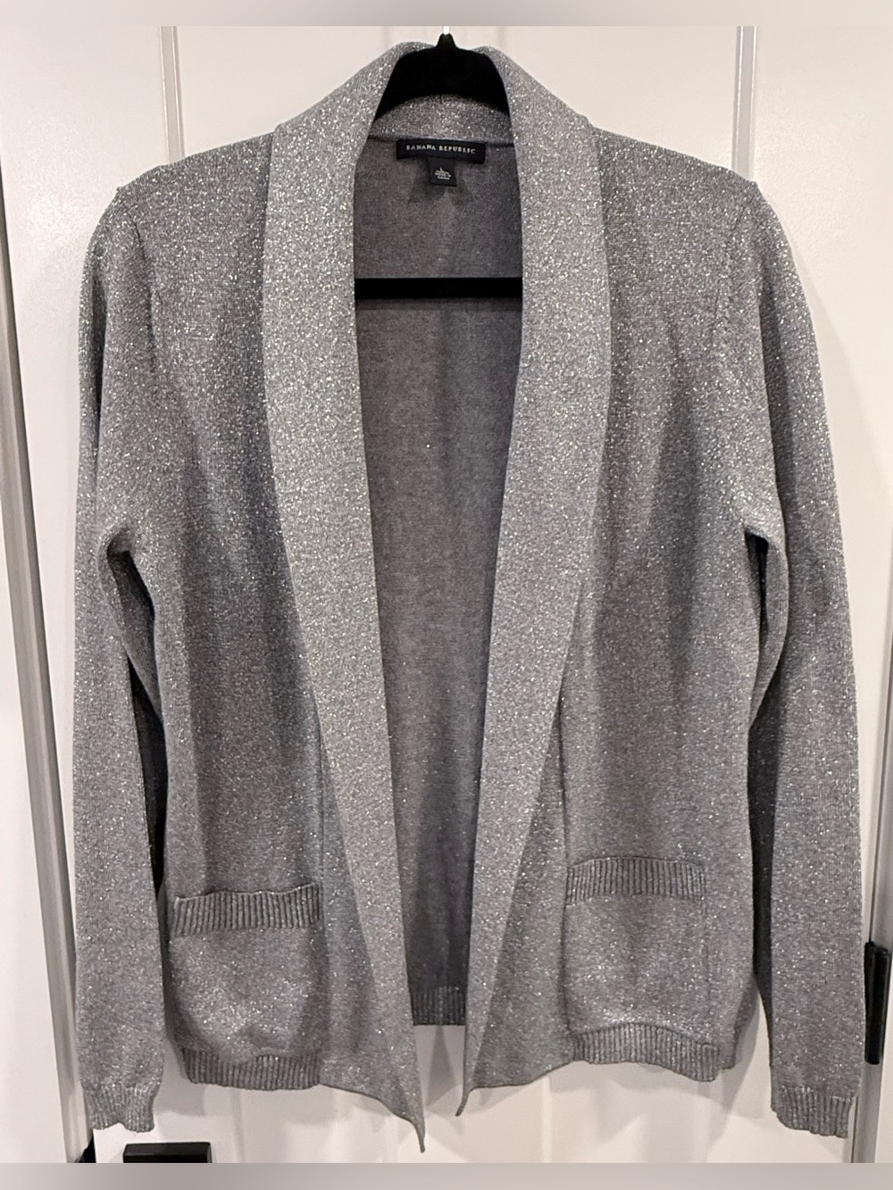 Banana Republic Silver Glitter Open-Front Cardigan